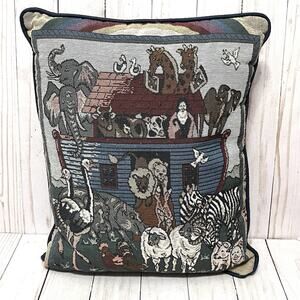 And They Came Two By Two Throw Pillow Tapestry Noah's Ark Animals Bible 14”x12”